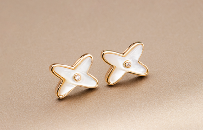 [⭐Novea]JEUX DE WHITE MOP ROSE GOLD DIAMOND EARRINGS