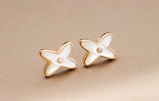 [⭐Novea]JEUX DE WHITE MOP ROSE GOLD DIAMOND EARRINGS
