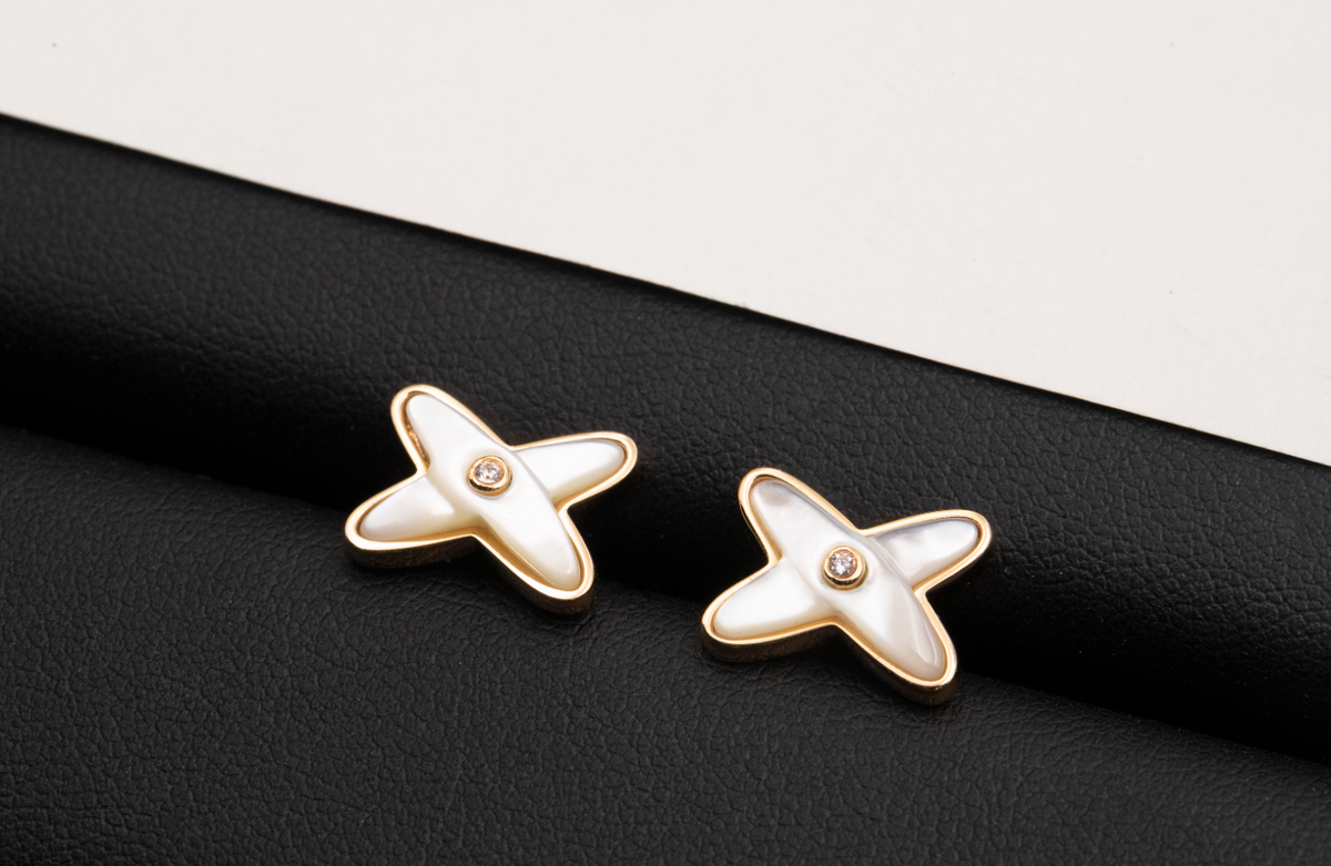 [⭐Novea]JEUX DE WHITE MOP ROSE GOLD DIAMOND EARRINGS