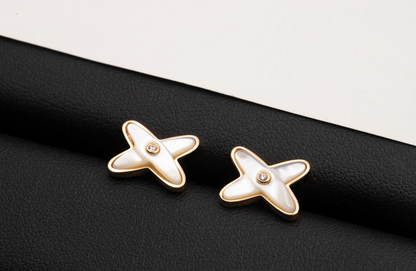 [⭐Novea]JEUX DE WHITE MOP ROSE GOLD DIAMOND EARRINGS