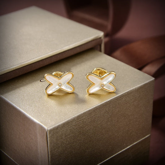 [⭐Novea]JEUX DE WHITE MOP GOLD DIAMOND EARRINGS