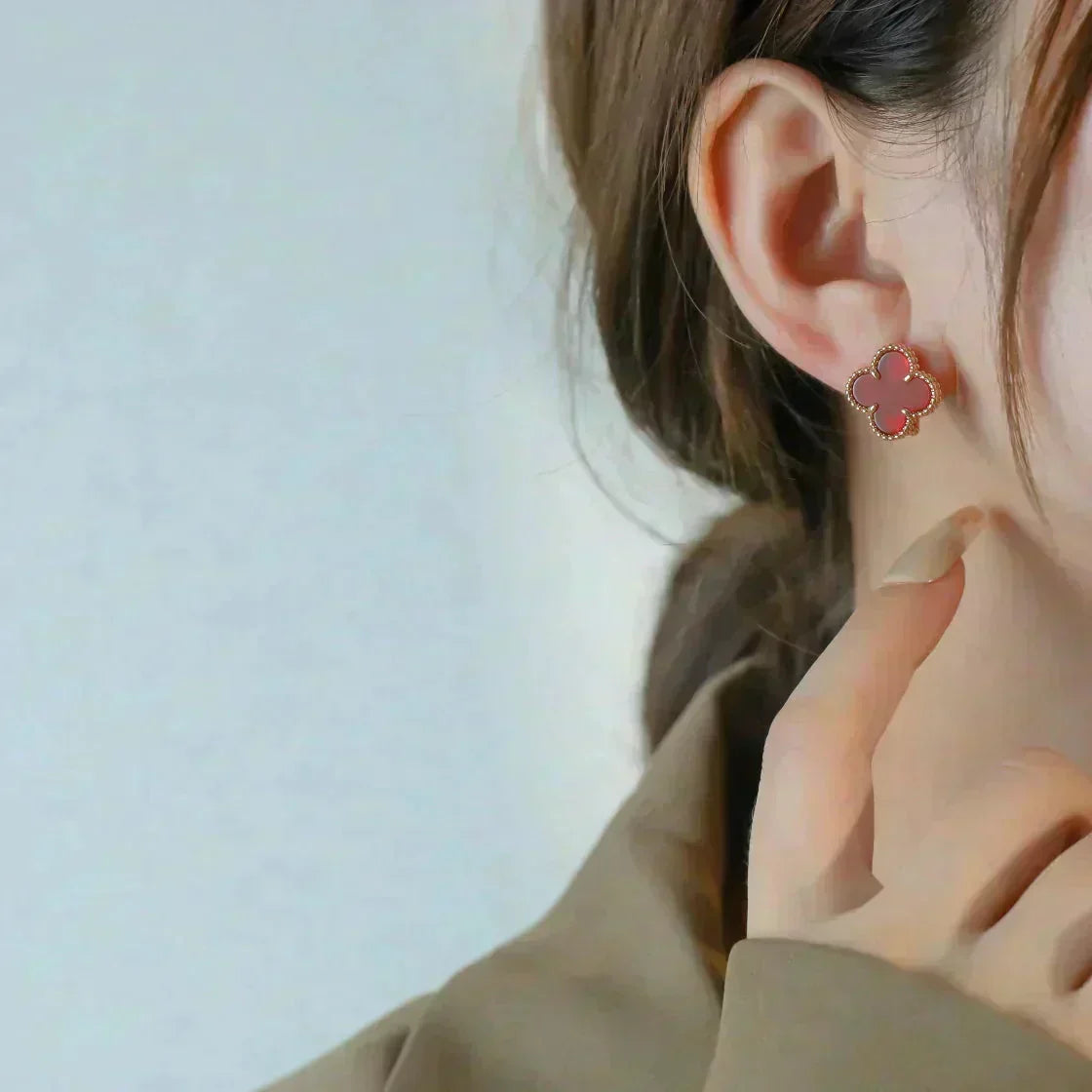 [⭐Novea]CLOVER MEDIUM 1 MOTIFS CARNELIAN  EARRINGS