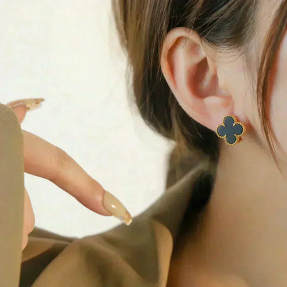 [⭐Novea]CLOVER MEDIUM 1 MOTIFS  ONYX STUD EARRINGS