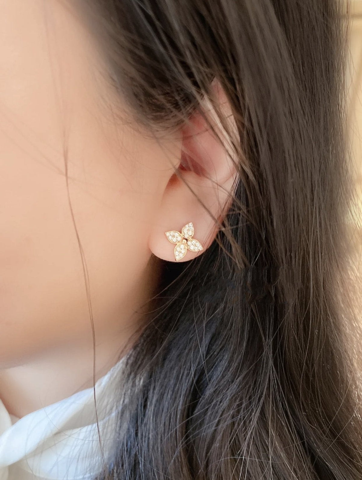 [⭐Novea]STAR BLOSSOM STUD EARRINGS PINK GOLD DIAMONDS