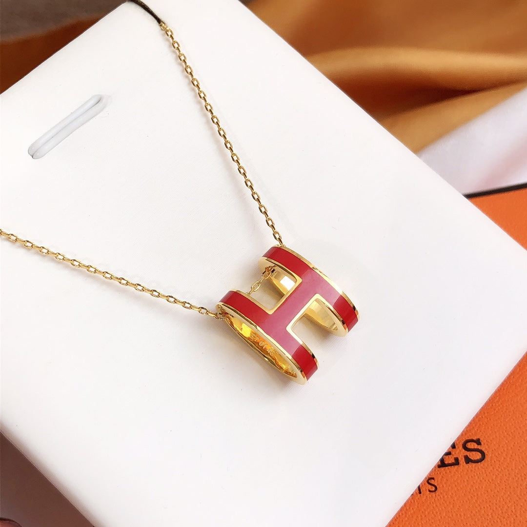 [⭐Novea]HM CLIC RED ENAMEL GOLD NECKLACE