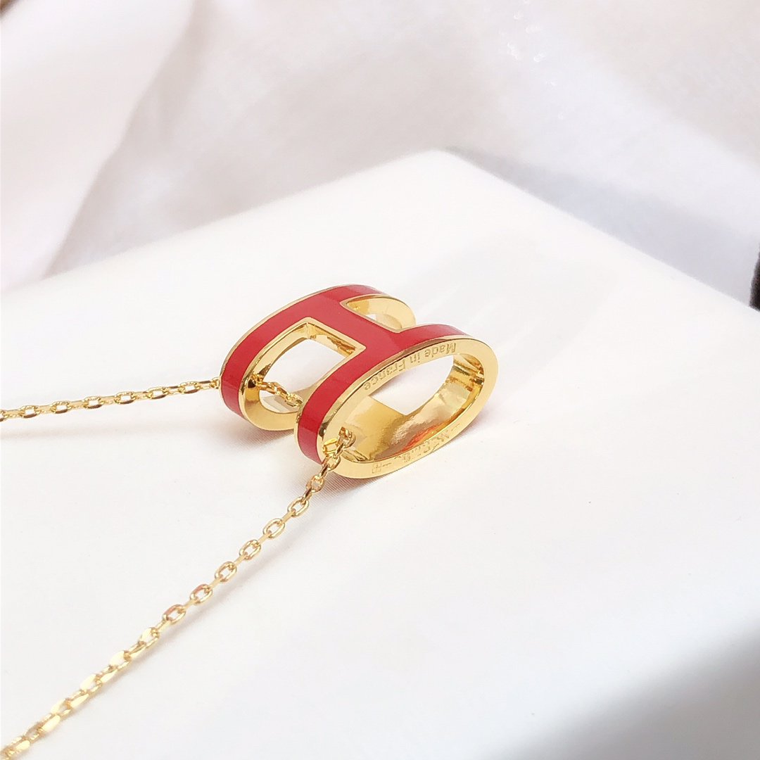 [⭐Novea]HM CLIC RED ENAMEL GOLD NECKLACE