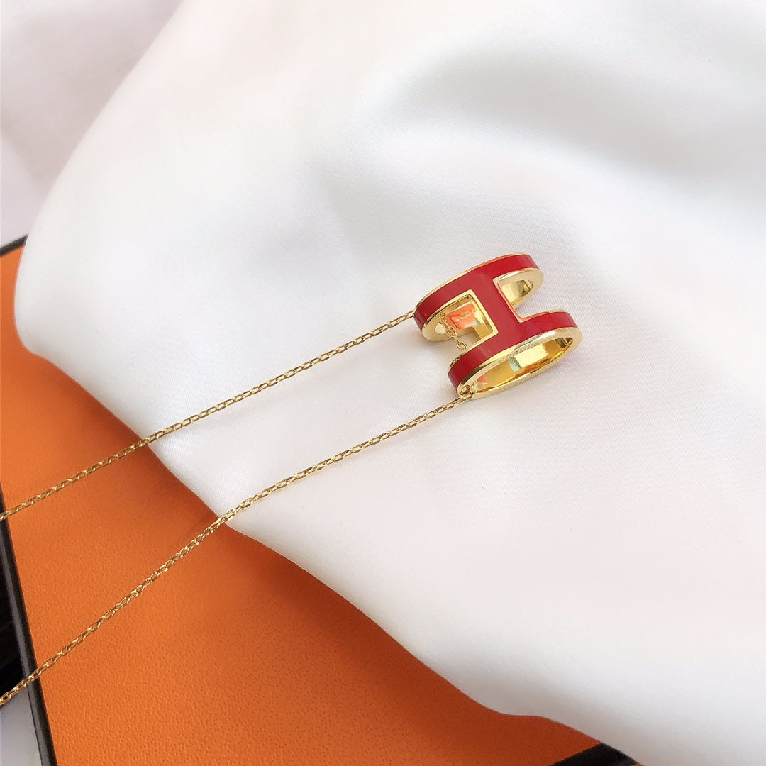 [⭐Novea]HM CLIC RED ENAMEL GOLD NECKLACE