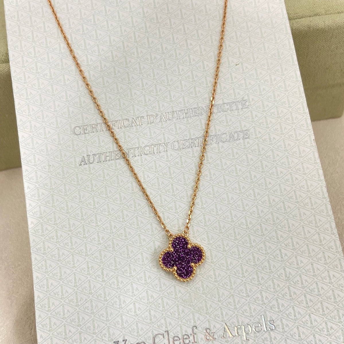 [⭐Novea]NEW 15MM PURPLE SAND-GOLD FOUR-LEAF CLOVER NECKLACE