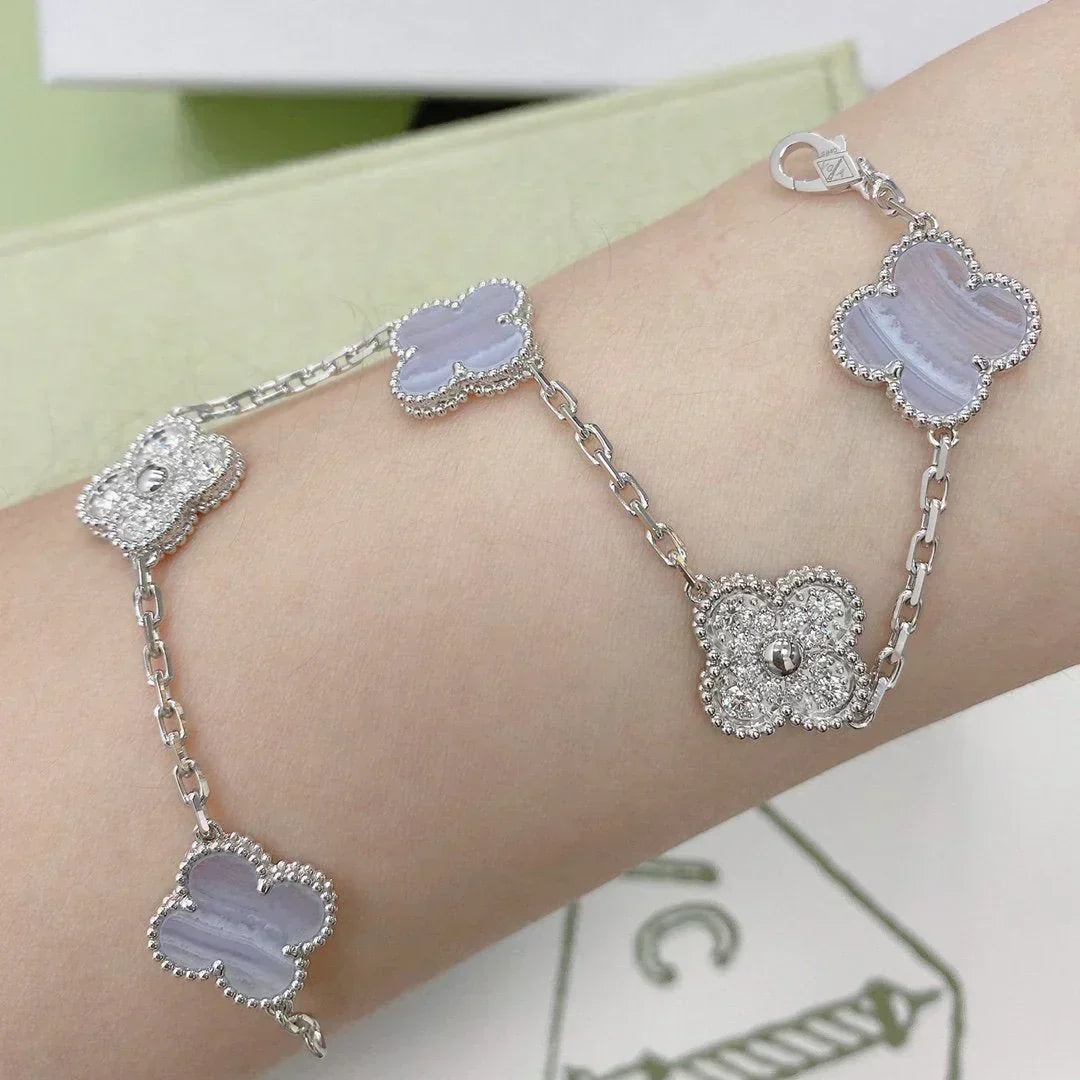 [⭐Novea] CLOVER 5 MOTIF PURPLE CHALCEDONY BRACELET COLLECTION