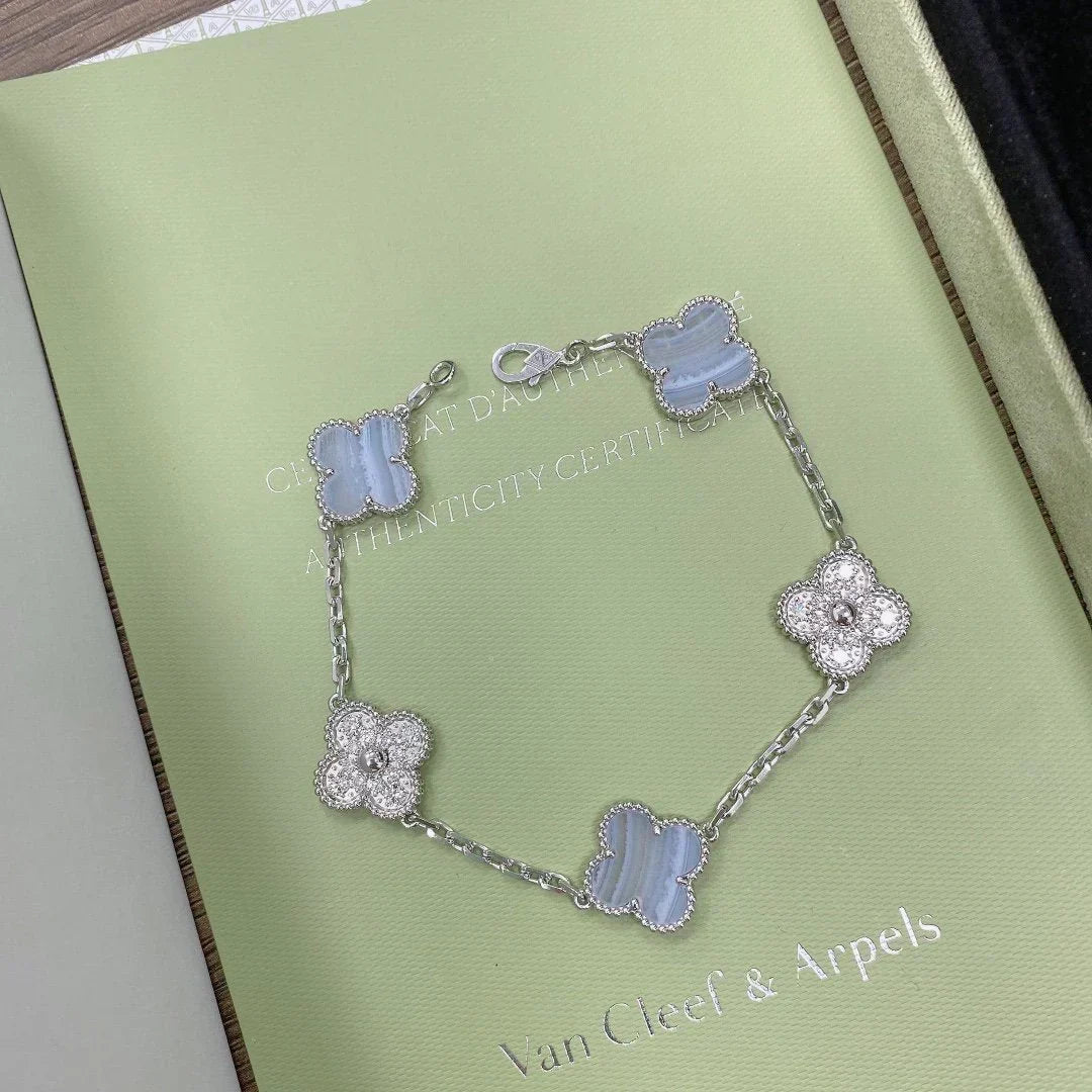 [⭐Novea] CLOVER 5 MOTIF PURPLE CHALCEDONY BRACELET COLLECTION