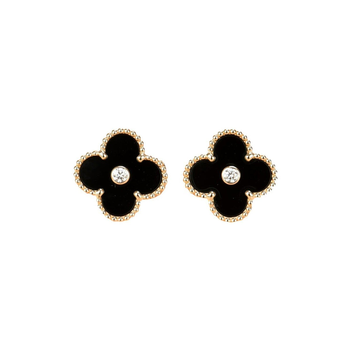 [⭐Novea]CLOVER MEDIUM 1 MOTIFS ONYX DIAMOND EARRINGS