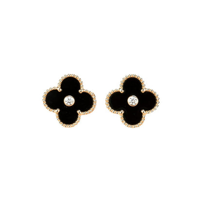 [⭐Novea]CLOVER MEDIUM 1 MOTIFS ONYX DIAMOND EARRINGS