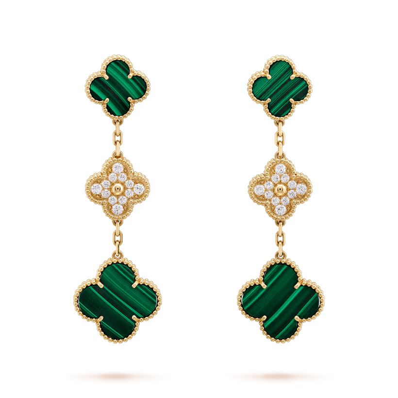 [⭐Novea]CLOVER EARRINGS GOLD MALACHITE DIAMOND 3 MOTIF