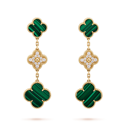[⭐Novea]CLOVER EARRINGS GOLD MALACHITE DIAMOND 3 MOTIF