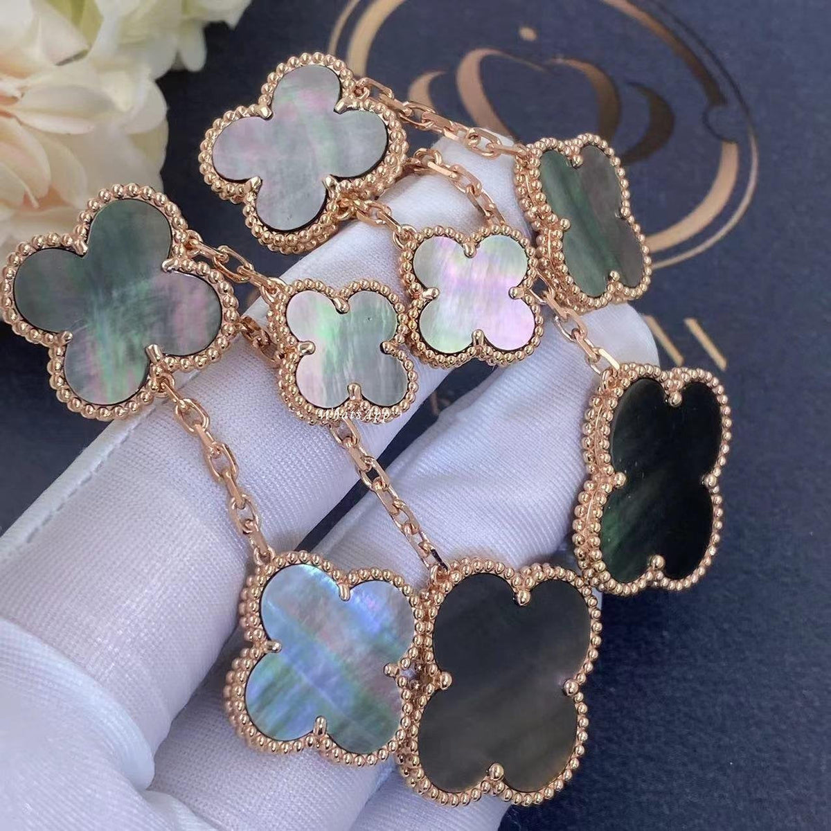 [⭐Novea]CLOVER EARRINGS DARK MOP 4 MOTIFS ROSE GOLD