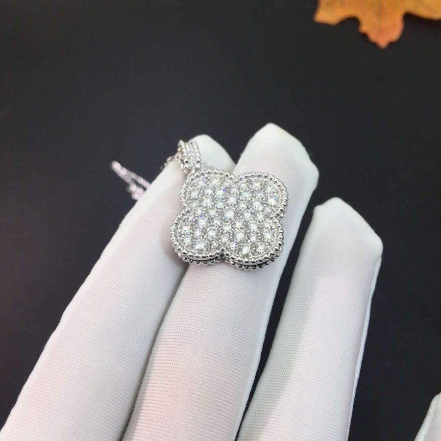 [⭐Novea]CLOVER 25MM SILVER FULL DIAMOND BIG CLOVER NECKLACE