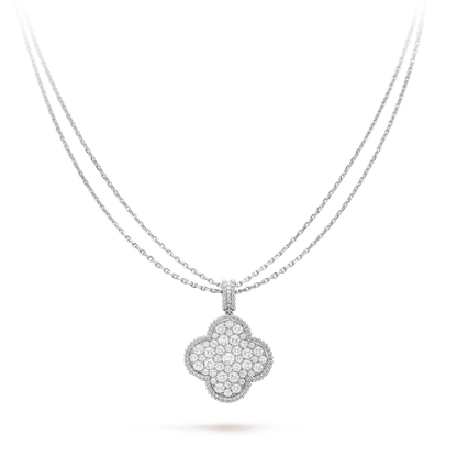 [⭐Novea]CLOVER 25MM SILVER FULL DIAMOND BIG CLOVER NECKLACE