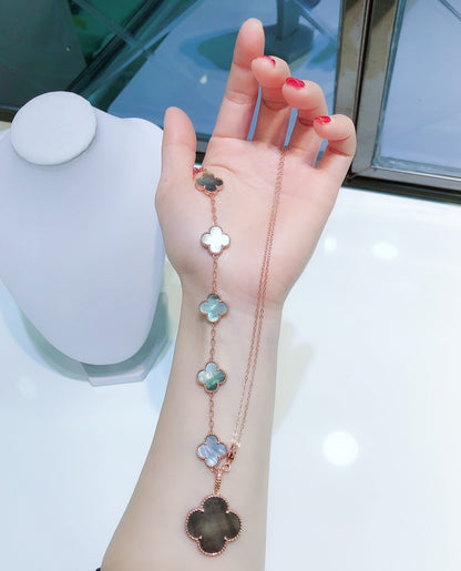 [⭐Novea]COMBINED BRACELET 5 MOTIFS AND NECKLACE DARK MOP ROSE GOLD