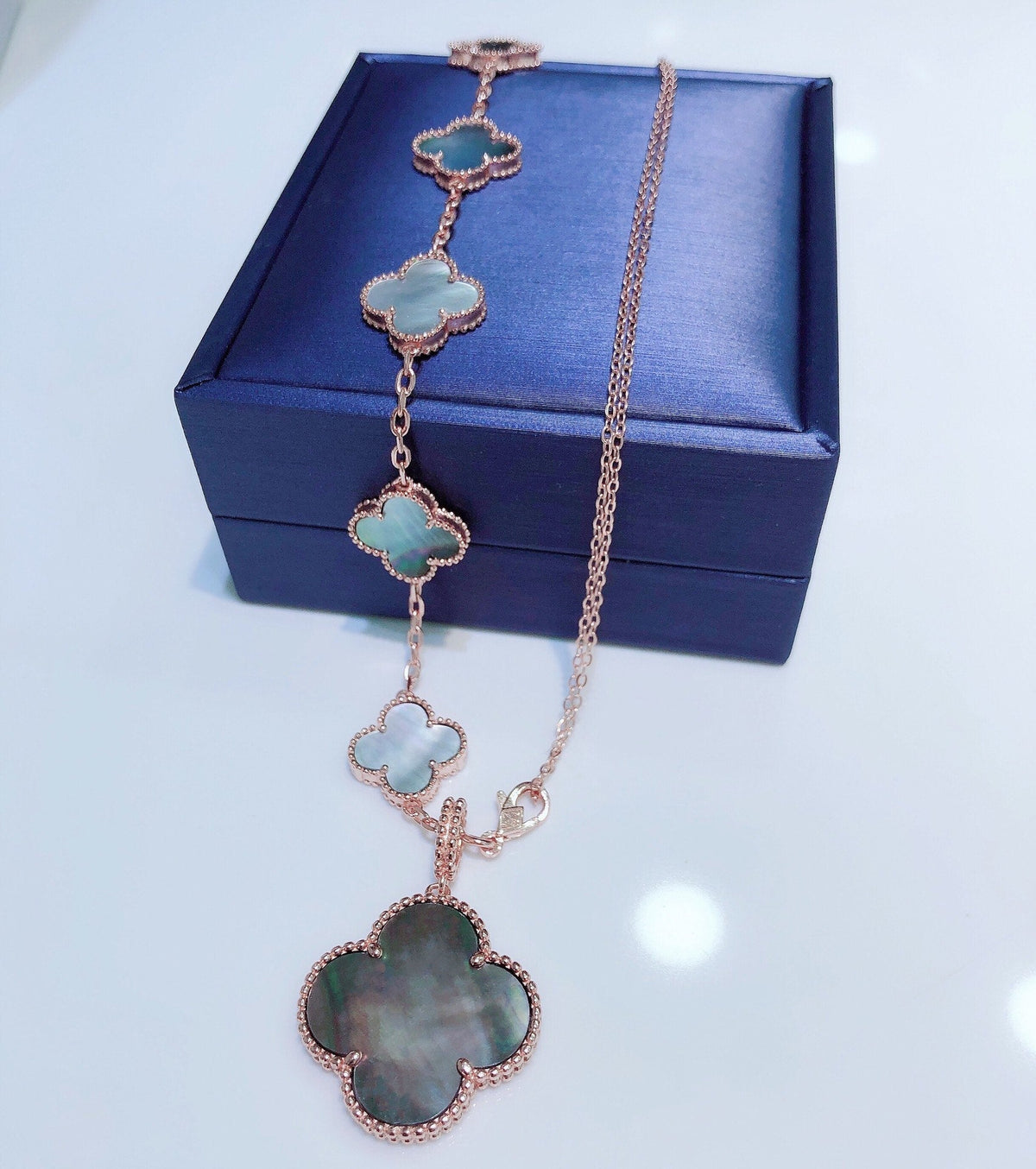 [⭐Novea]COMBINED BRACELET 5 MOTIFS AND NECKLACE DARK MOP ROSE GOLD
