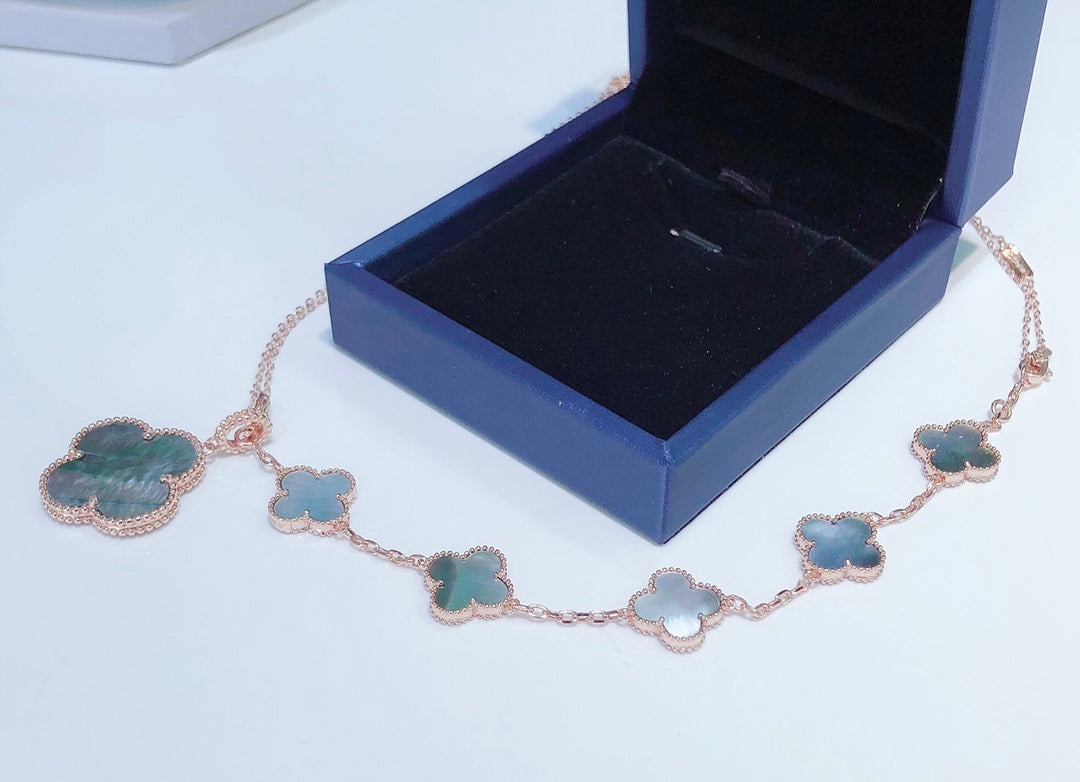 [⭐Novea]COMBINED BRACELET 5 MOTIFS AND NECKLACE DARK MOP ROSE GOLD