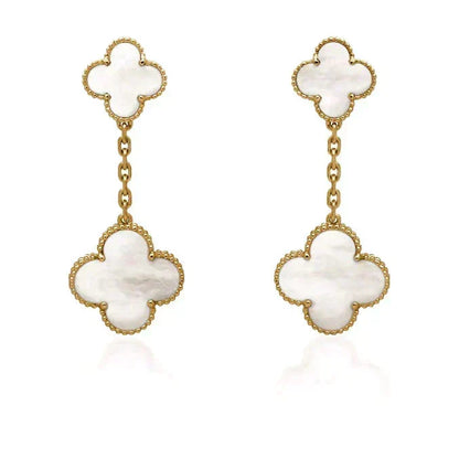 [⭐Novea]CLOVER 2 MOTIF WHITE MOP EARRINGS