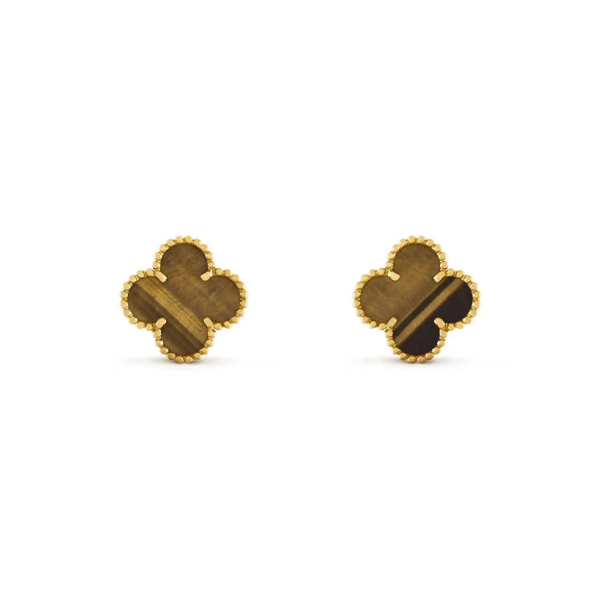 [⭐Novea]CLOVER MEDIUM 1 MOTIFS TIGER EYE EARRINGS