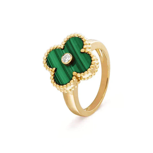 [⭐Novea]CLOVER MALACHITE RING GOLD DIAMOND
