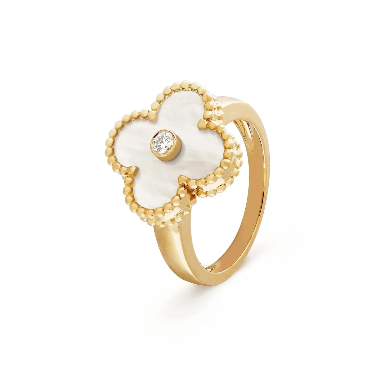[⭐Novea]CLOVER PINK MOP RING GOLD DIAMOND